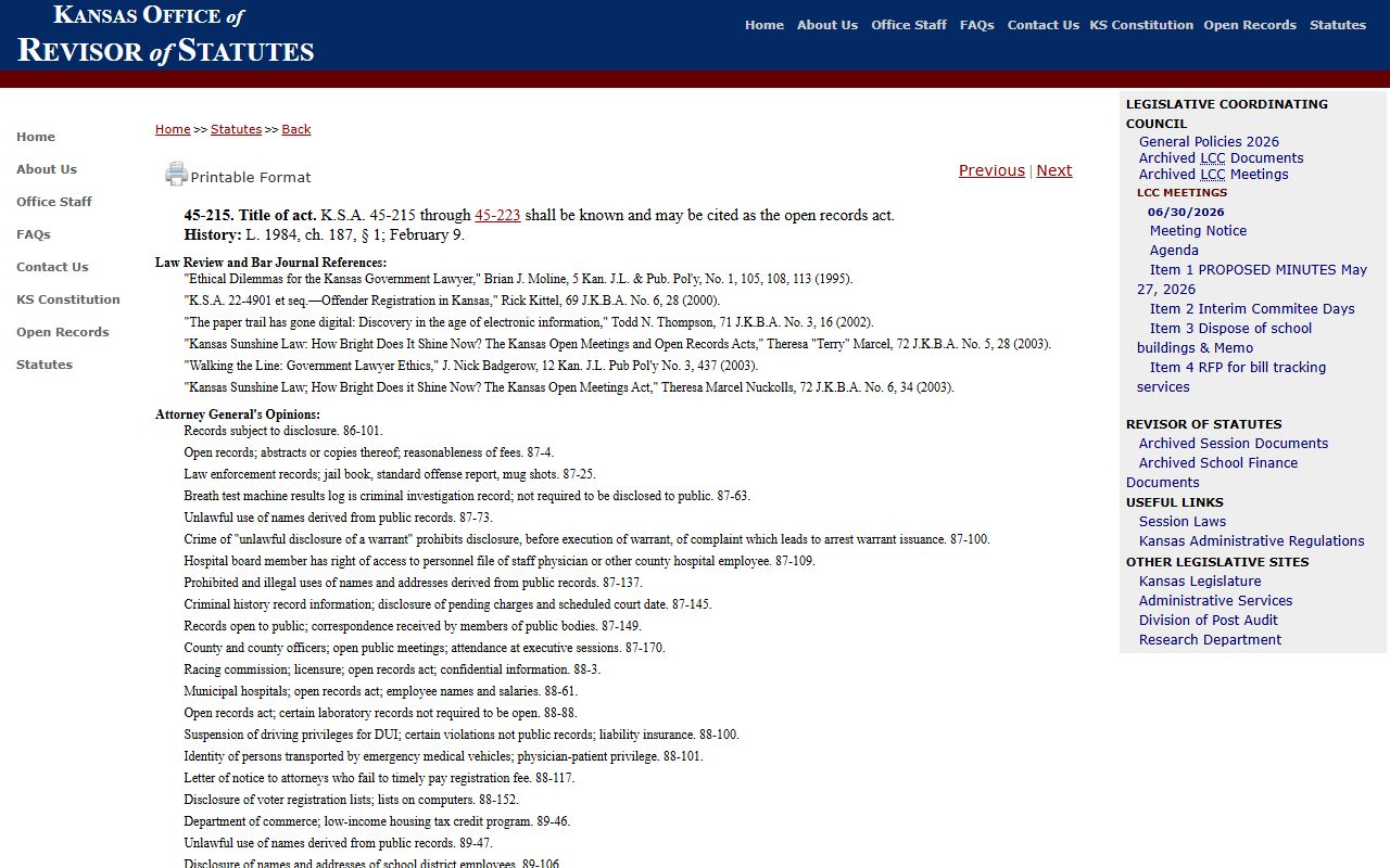 Lane County court records Kansas Open Records Act source