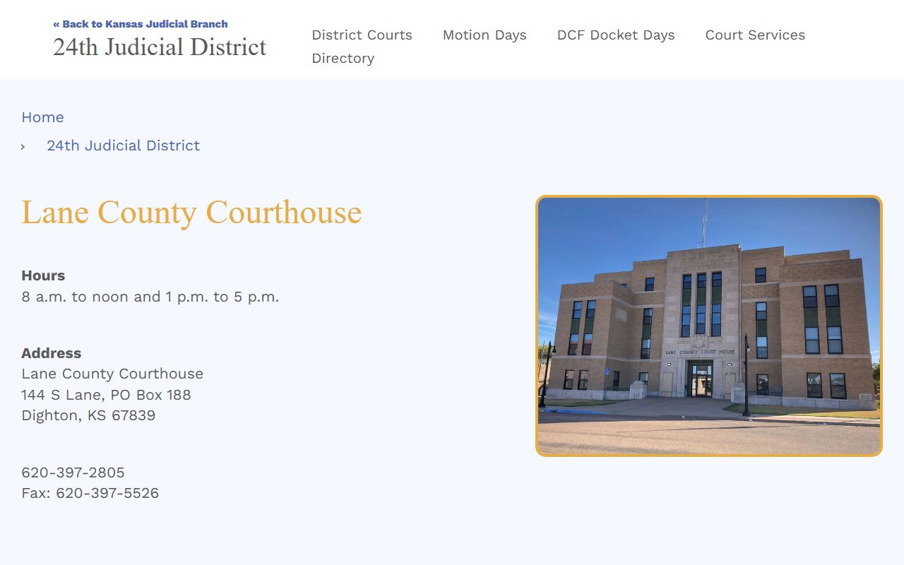 Lane County court records Kansas Judicial Branch courthouse listing