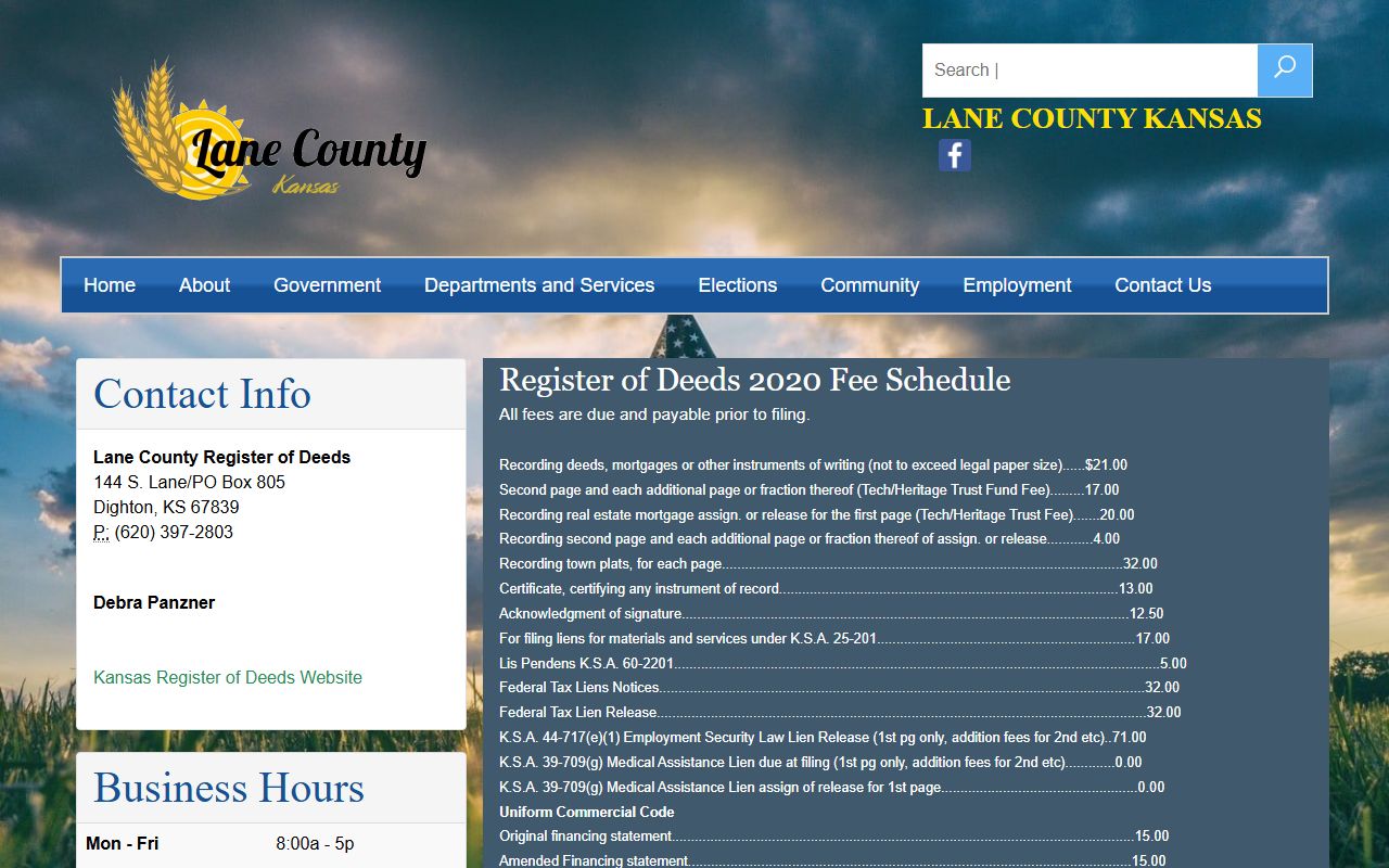 Lane County court records Register of Deeds page