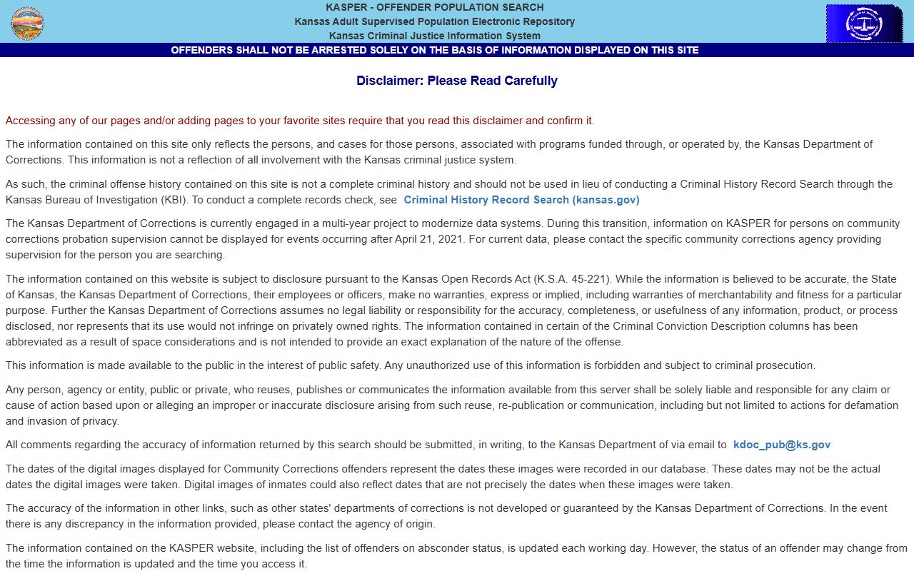 Lane County inmate search KDOC KASPER offender search
