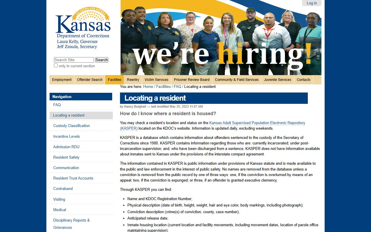 Lane County inmate search KDOC locating resident FAQ